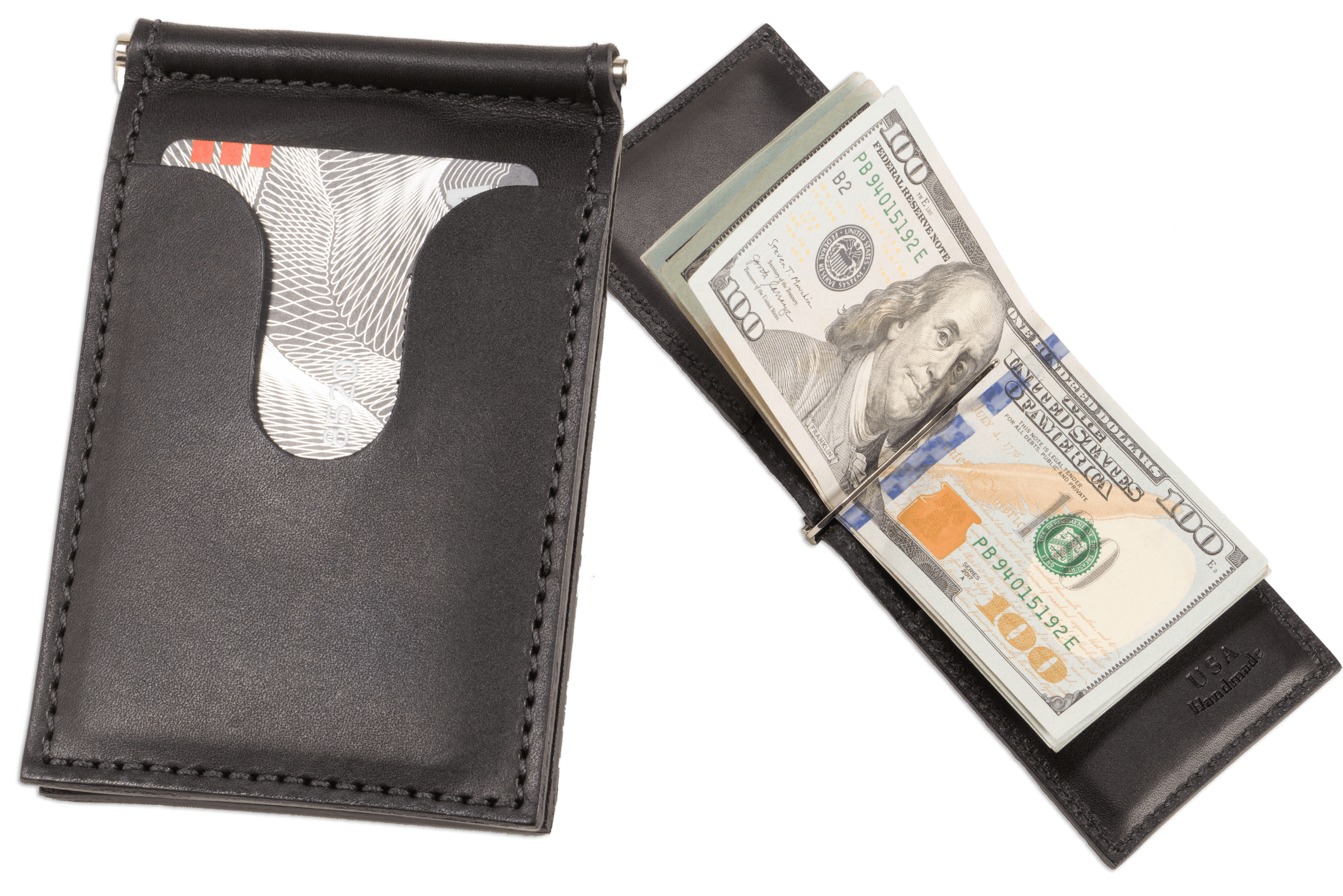 card sleeve with money clip Premium Black Slim Profile Bifold With Cash Clip