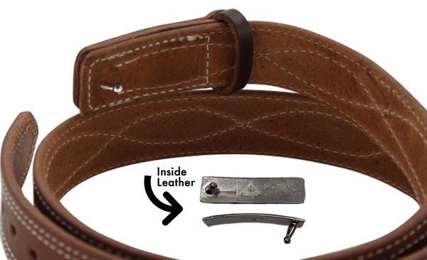 The Pit Boss: Hot Dipped Tan Figure 8 White Stitched Buckle-less Ball Hook 1.50" - Amish Made Belts