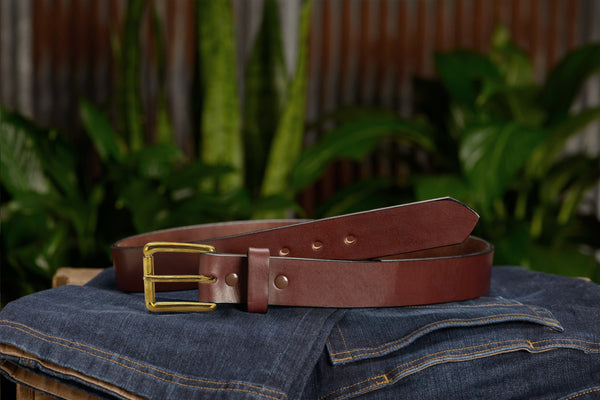 The Maverick: Brown Non Stitched Leather Belt With Brass 1.50" - Amish Made Belts