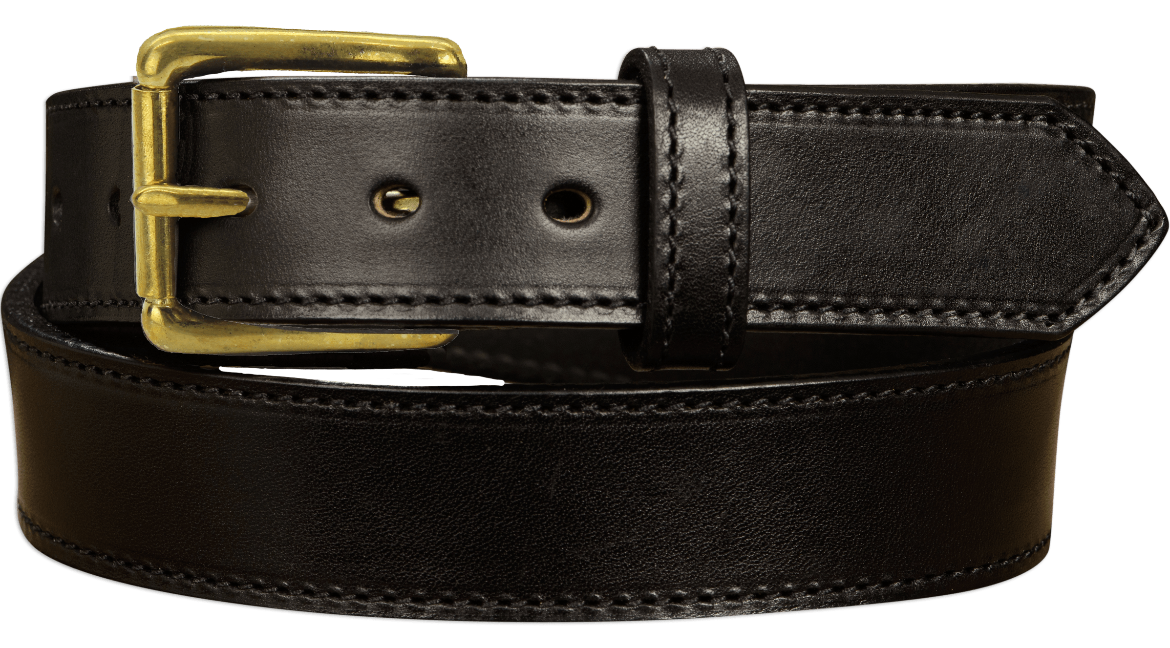 Black Leather Belt Solid Brass Stitched