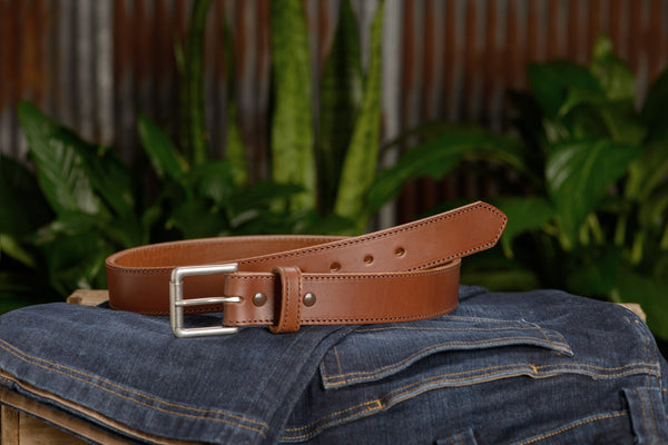SPECIAL OFFER - The Maverick: Caramel Tan Stitched 1.50" - Amish Made Belts