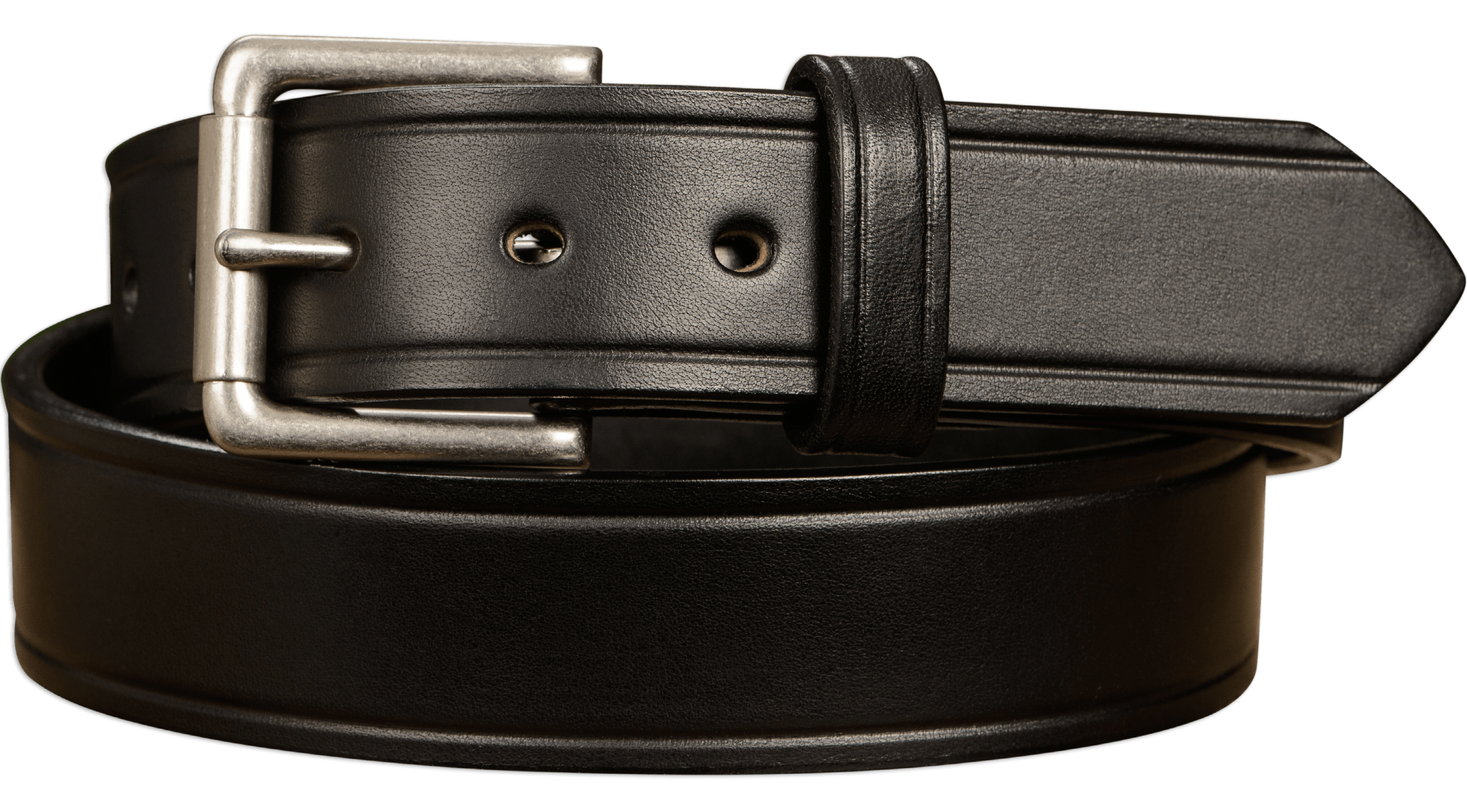 Men's Black Leather Belt with Creased Accent The Maverick 1.50