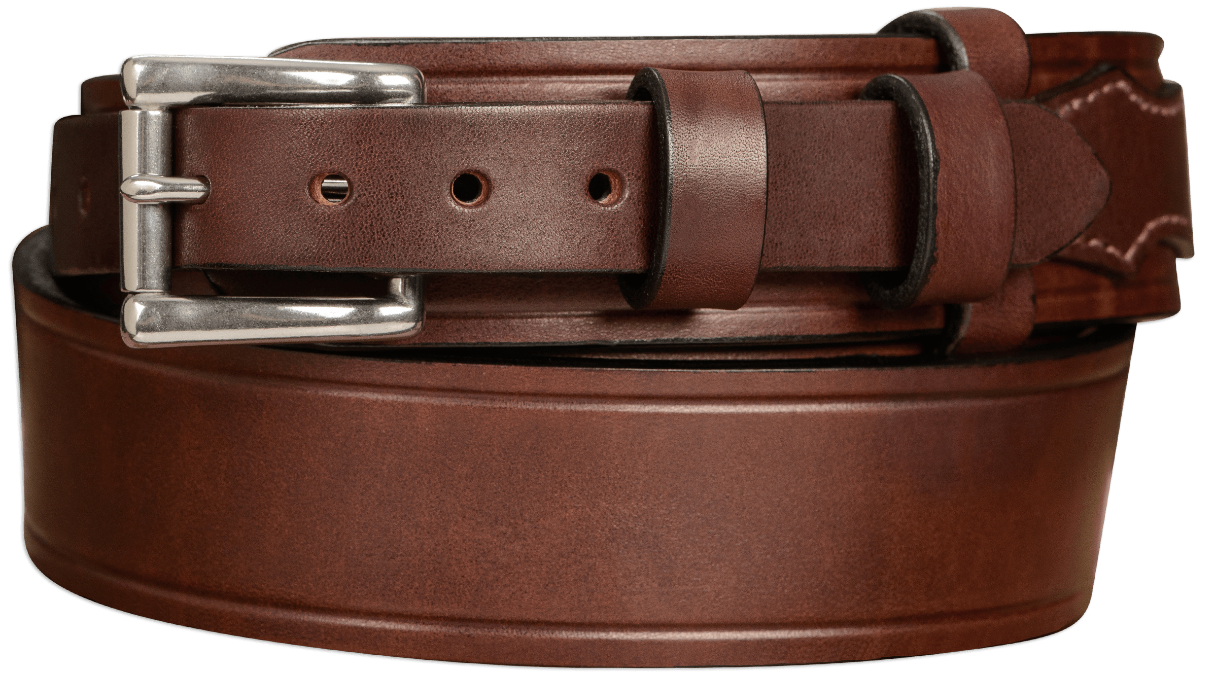 Brown Leather Belt 1 1/4 inch wide, 10/12 oz thickness, line/border tool outlet antiqued edge with solid brass buckle