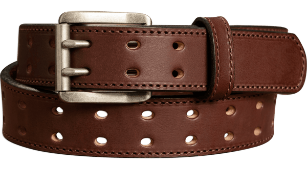 The Holey Bull: Brown Stitched Double Prong Max Thick 1.50" - Amish Made Belts