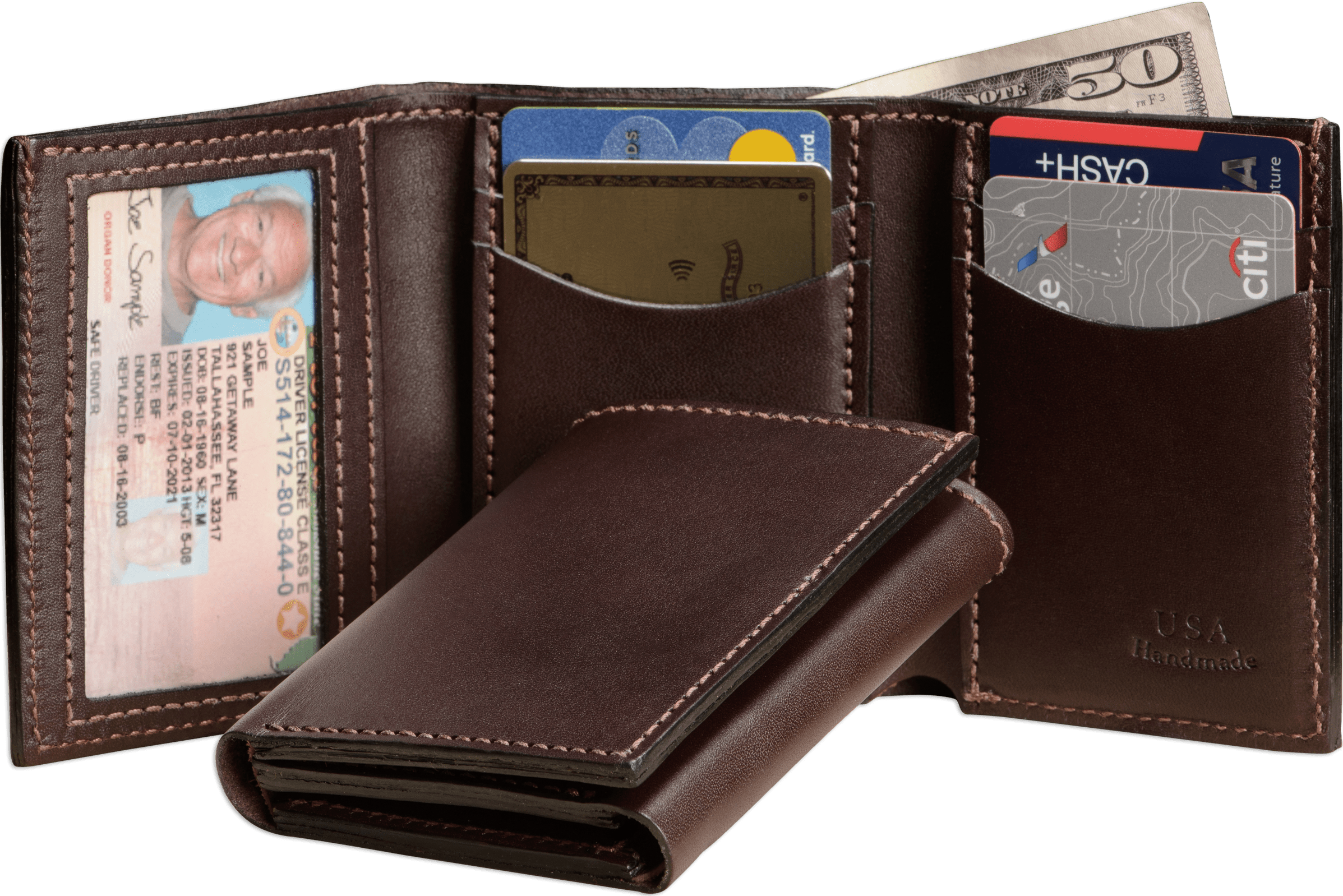 Brown Premium Leather Trifold Wallet with ID Window