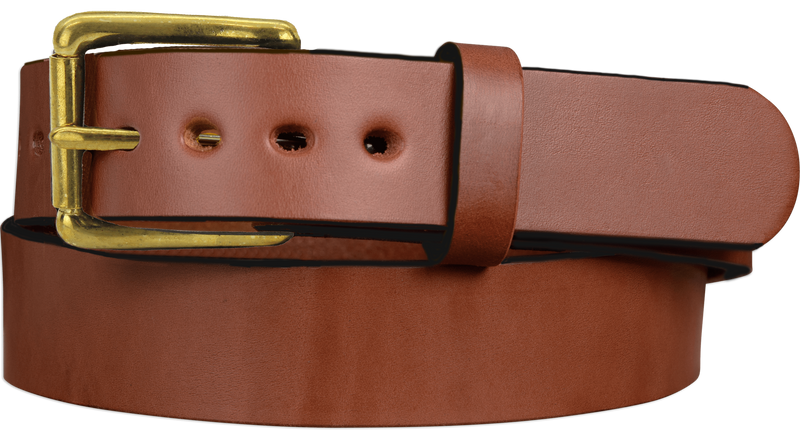 The Eastwood: Men's Medium Brown Non Stitched Leather Belt Max Thick With Brass 1.50"