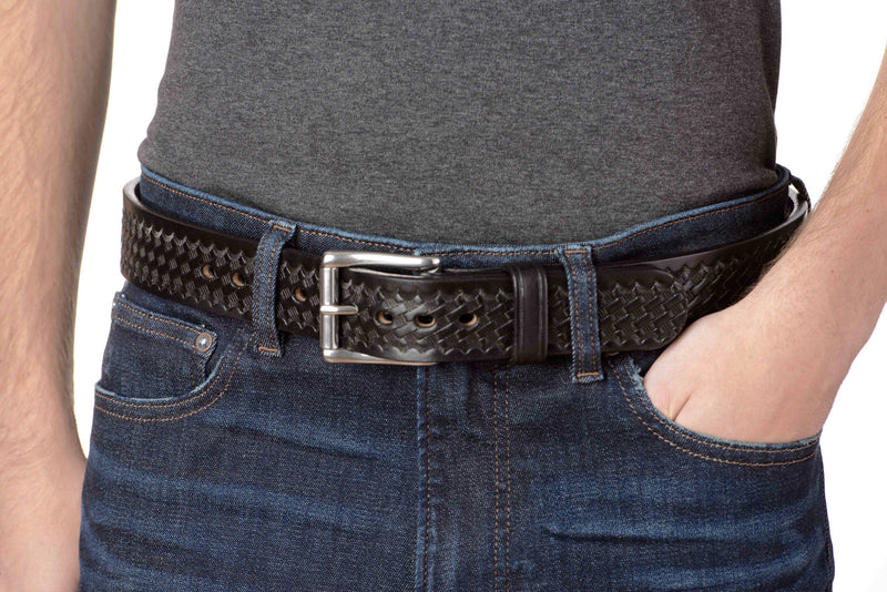 The Eastwood: Men's Black Basket Weave Leather Belt Max Thick 1.50" - Amish Made Belts