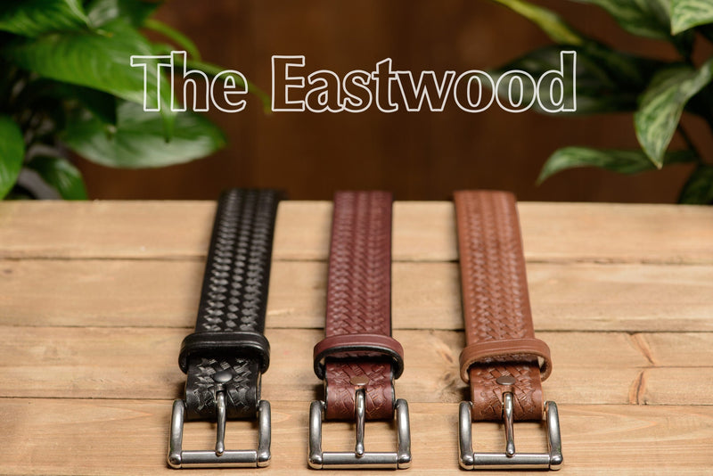 The Eastwood: Men's Brown Basket Weave Leather Belt Max Thick 1.50" - Amish Made Belts