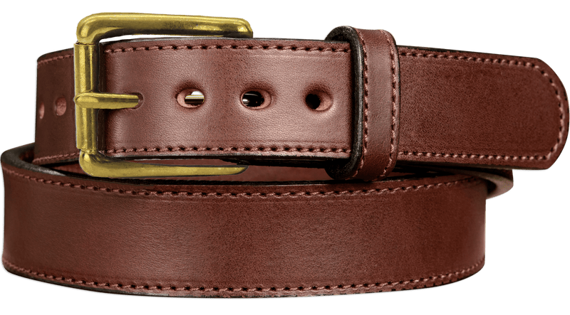 The Eastwood: Men's Brown Stitched Leather Belt Max Thick With Brass 1.50" - Bullhide Belts