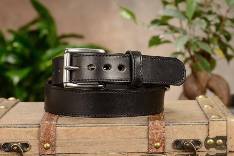 The Eastwood: Men's Black Stitched Leather Belt Max Thick 1.50" - Bullhide Belts