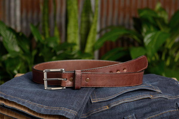 The Eastwood: Men's Brown Stitched Leather Belt Max Thick 1.50" - Bullhide Belts