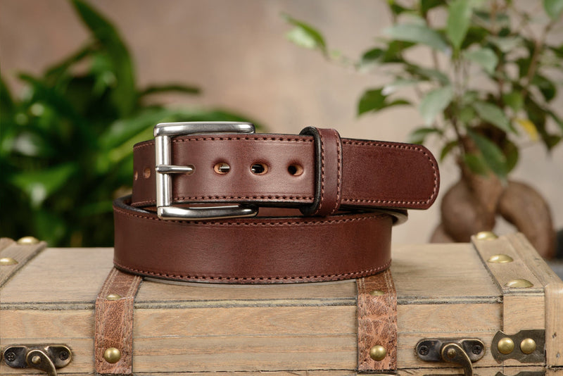 The Eastwood: Men's Brown Stitched Leather Belt Max Thick 1.50" - Bullhide Belts