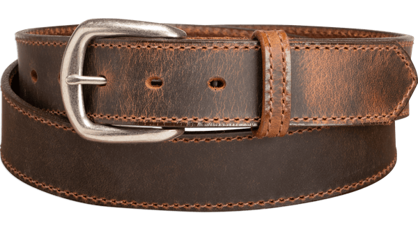 The Crazy Horse: Men's Rustic Brown Stitched Leather Belt 1.375" (Brown Colored Thread)