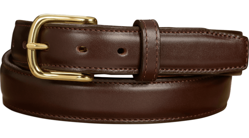 The Stallion: Chocolate Brown Stitched Italian Leather Belt With Brass Buckle 1.25" - AmishMadeBelts.com