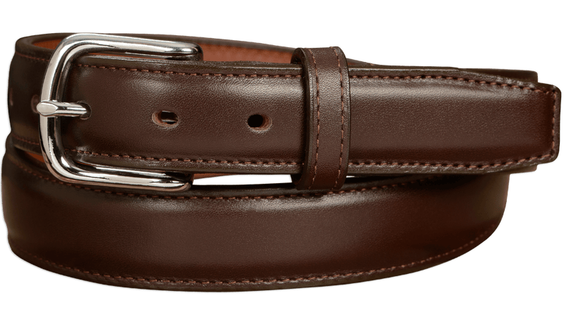 The Stallion: Chocolate Brown Stitched Italian Leather With Chrome Buckle 1.25" - AmishMadeBelts.com