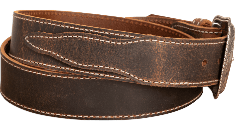 The Crazy Horse: Men's Rustic Brown Stitched Western Leather Belt 1.50" With Scalloped Ends