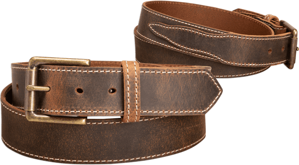 The Crazy Horse: Men's Rustic Brown Stitched Leather Belt 1.50" With Scalloped Ends