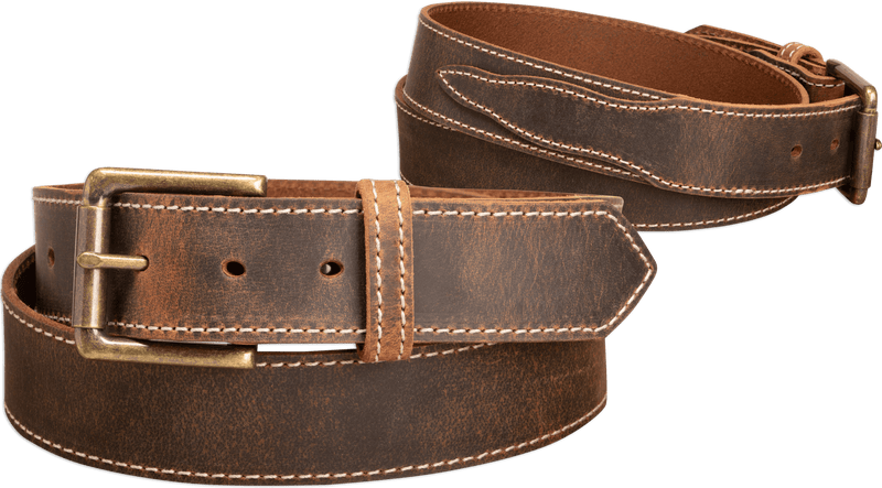 The Crazy Horse: Men's Rustic Brown Stitched Leather Belt 1.50" With Scalloped Ends