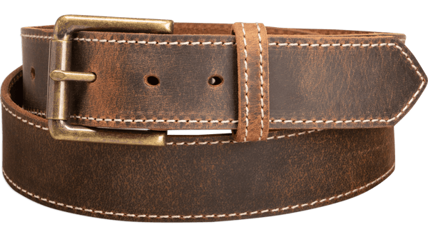 The Crazy Horse: Men's Rustic Brown Stitched Leather Belt 1.50" With Scalloped Ends