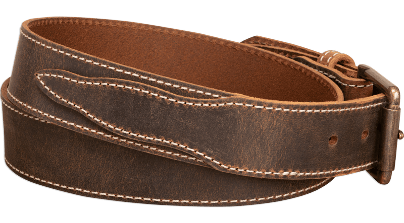 The Crazy Horse: Men's Rustic Brown Stitched Leather Belt 1.50" With Scalloped Ends