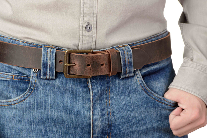 The Crazy Horse: Men's Rustic Brown Non Stitched Leather Belt 1.50" - Amish Made Belts