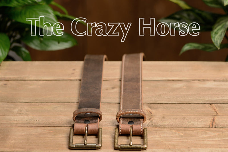 The Crazy Horse: Men's Rustic Brown Non Stitched Leather Belt 1.50" - Amish Made Belts