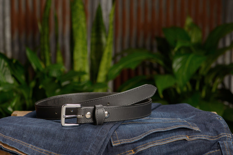 The Lakota: Black Stitched Water Buffalo With Snaps 1.25" - Amish Made Belts