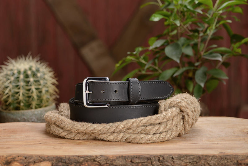 The Lakota: Black Stitched Water Buffalo With Snaps 1.25" - Amish Made Belts