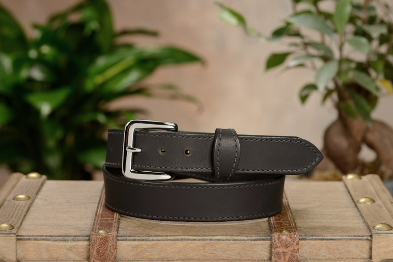 The Lakota: Black Stitched Water Buffalo With Snaps 1.25" - Amish Made Belts