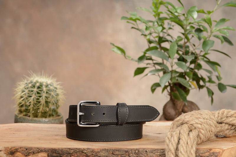 The Lakota: Black Stitched Water Buffalo With Snaps 1.25" - Amish Made Belts