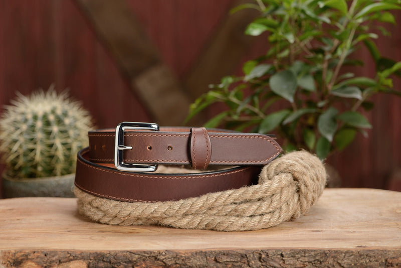 The Lakota: Brown Stitched Water Buffalo With Snaps 1.25" - Amish Made Belts