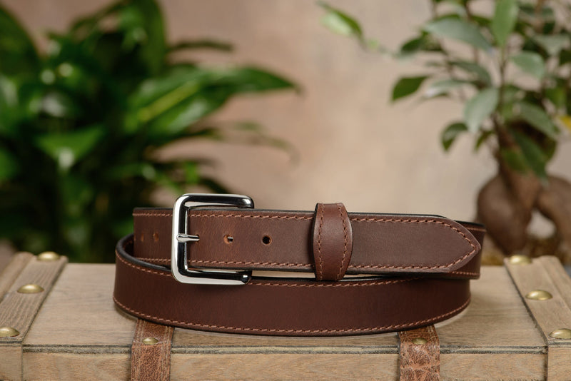 The Lakota: Brown Stitched Water Buffalo With Snaps 1.25" - Amish Made Belts