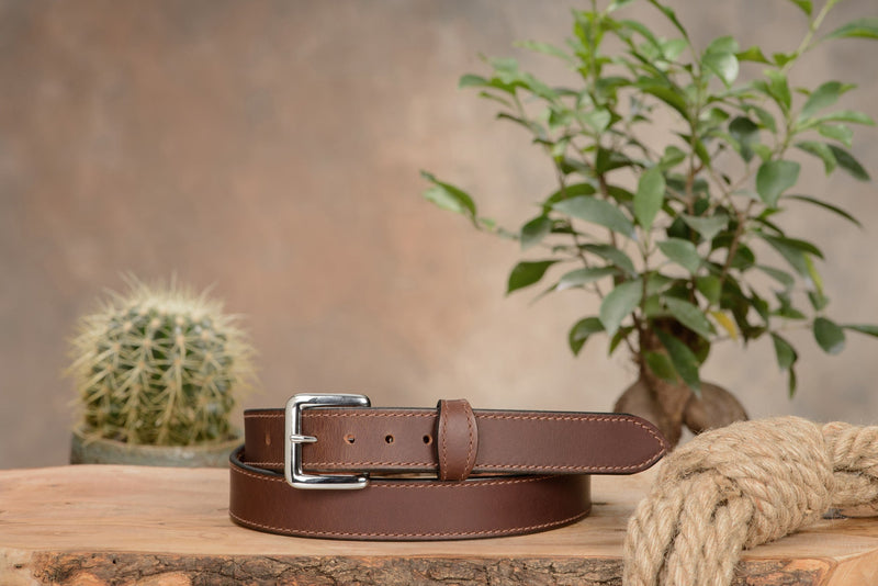 The Lakota: Brown Stitched Water Buffalo With Snaps 1.25" - Amish Made Belts