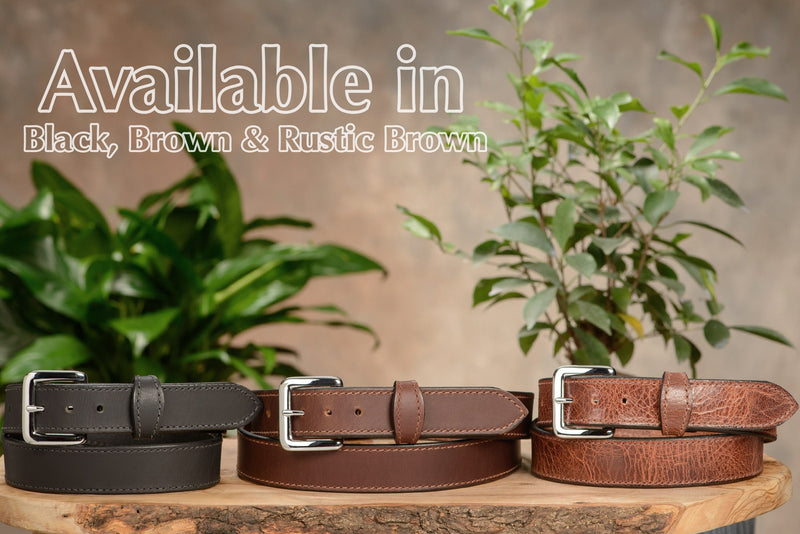 The Lakota: Brown Stitched Water Buffalo With Snaps 1.25" - Amish Made Belts