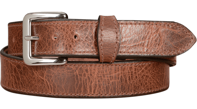 The Lakota: Rustic Brown Stitched Water Buffalo With Snaps 1.25" - Amish Made Belts