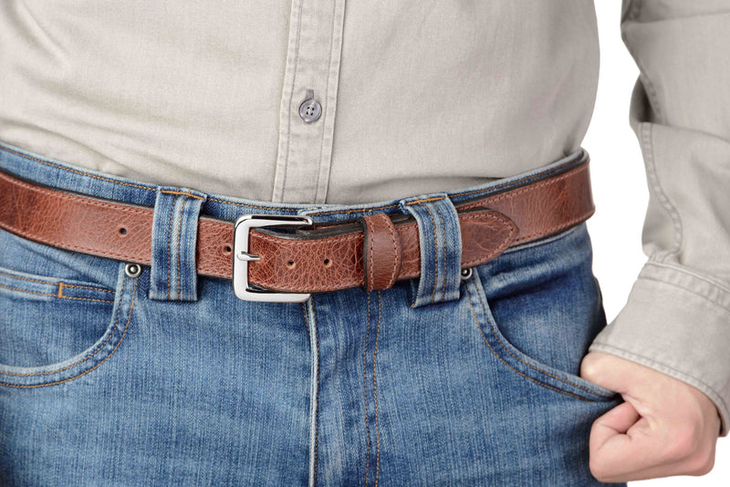 The Lakota: Rustic Brown Stitched Water Buffalo With Snaps 1.25" - Amish Made Belts