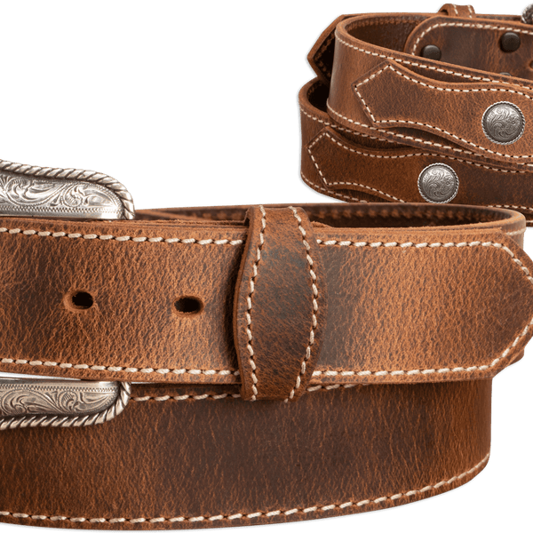 The Crazy Horse: Men's Oil Tanned Stitched Western Leather Belt 1.50