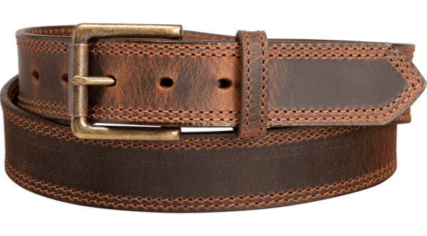 The Crazy Horse: Men's Rustic Brown Double Stitched Leather Belt 1.50" (Brown Colored Thread)