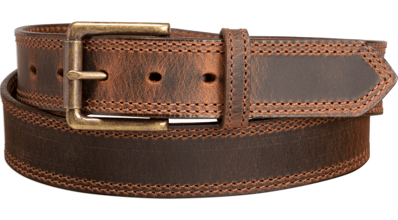 The Crazy Horse: Men's Oil Tanned Double Stitched Leather Belt 1.50 The Crazy Horse: Men's Oil Tanned Double Stitched Leather Belt 1.50