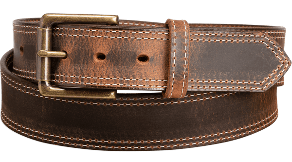 The Crazy Horse: Men's Rustic Brown Double Stitched Leather Belt 1.50" (White Colored Thread)