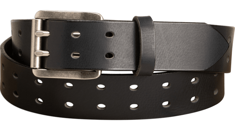 The Holey Buffalo: Black Non Stitched Double Prong Water Buffalo Leather Belt With Nickel Roller 1.50" (Soft & Flexible)