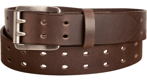 The Holey Buffalo: Brown Non Stitched Double Prong Water Buffalo Leather Belt With Nickel Roller 1.50" (Soft & Flexible)