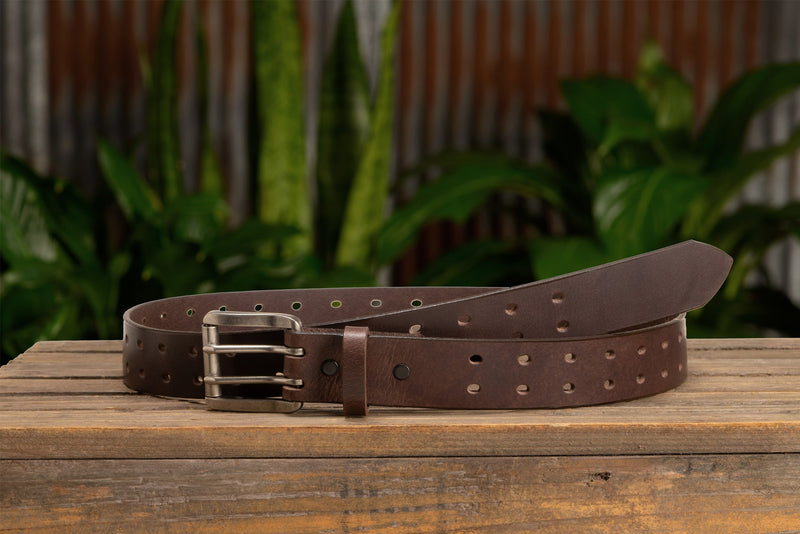 The Holey Buffalo: Brown Non Stitched Double Prong Water Buffalo Leather Belt With Nickel Roller 1.50" (Soft & Flexible)