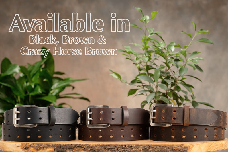 The Holey Buffalo: Brown Non Stitched Double Prong Water Buffalo Leather Belt With Nickel Roller 1.50" (Soft & Flexible)