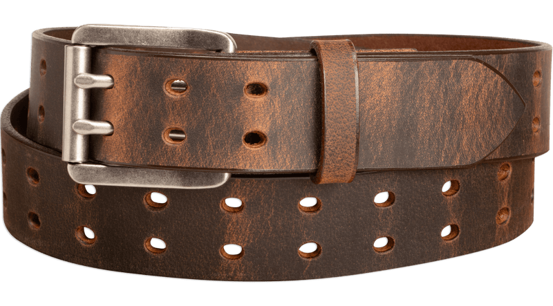 The Holey Buffalo: Crazy Horse Non Stitched Double Prong Water Buffalo Leather Belt With Nickel Roller 1.50" (Soft & Flexible)