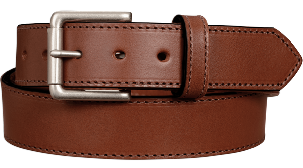 HOLIDAY SPECIAL OFFER - The Maverick: Medium Brown Stitched Leather Belt 1.50" - AmishMadeBelts.com