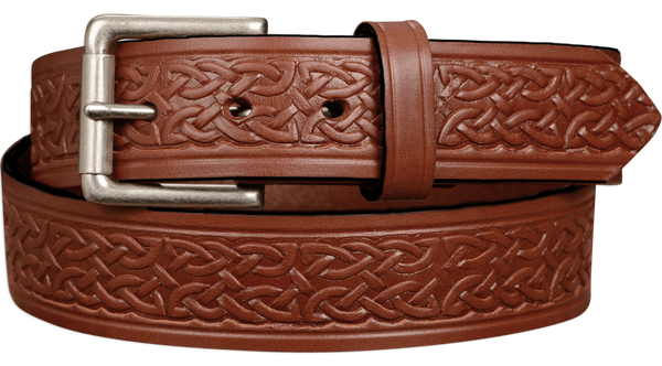 The Maverick: Men's Medium Brown Celtic Leather Belt 1.50"