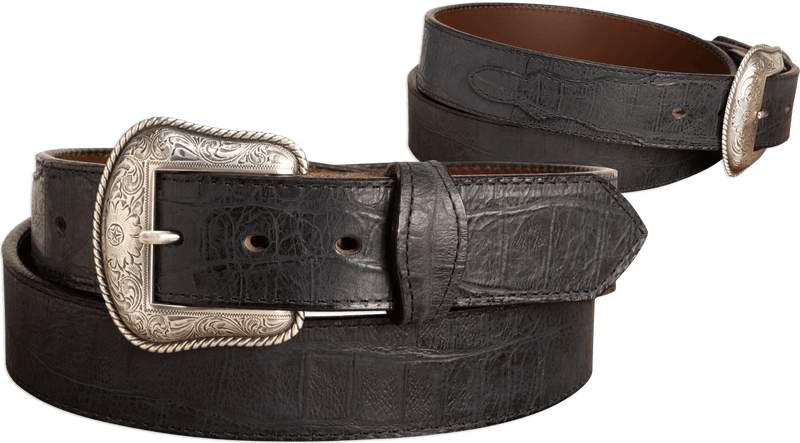 The Chomper: Men's Black Stitched Alligator Design Western Leather Belt 1.50"