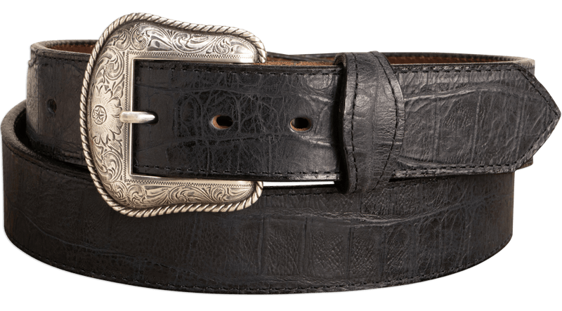 The Chomper: Men's Black Stitched Alligator Design Western Leather Belt 1.50"