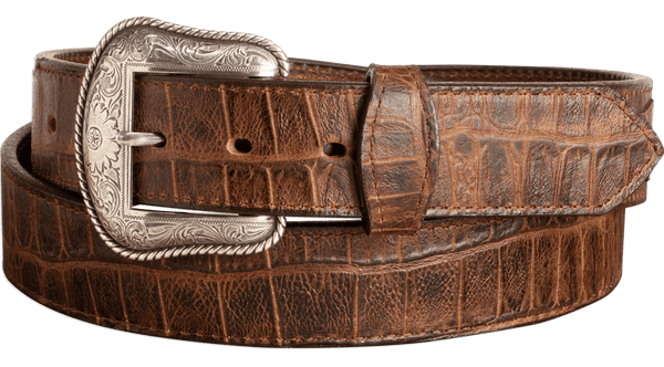 The Chomper: Men's Brown Stitched Alligator Design Western Leather Belt 1.50"